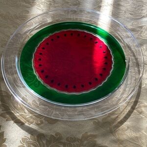 Watermelon themed serving tray 15 inches wide plastic